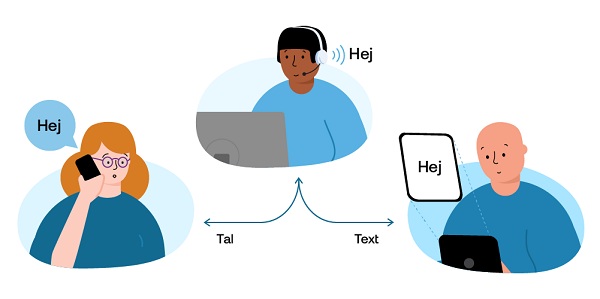 Tre personer kommunicerar med hjälp av tjänsten Textelefoni