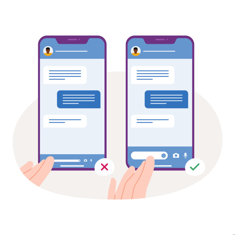 Illustration av två händer och två mobiltelefoner.