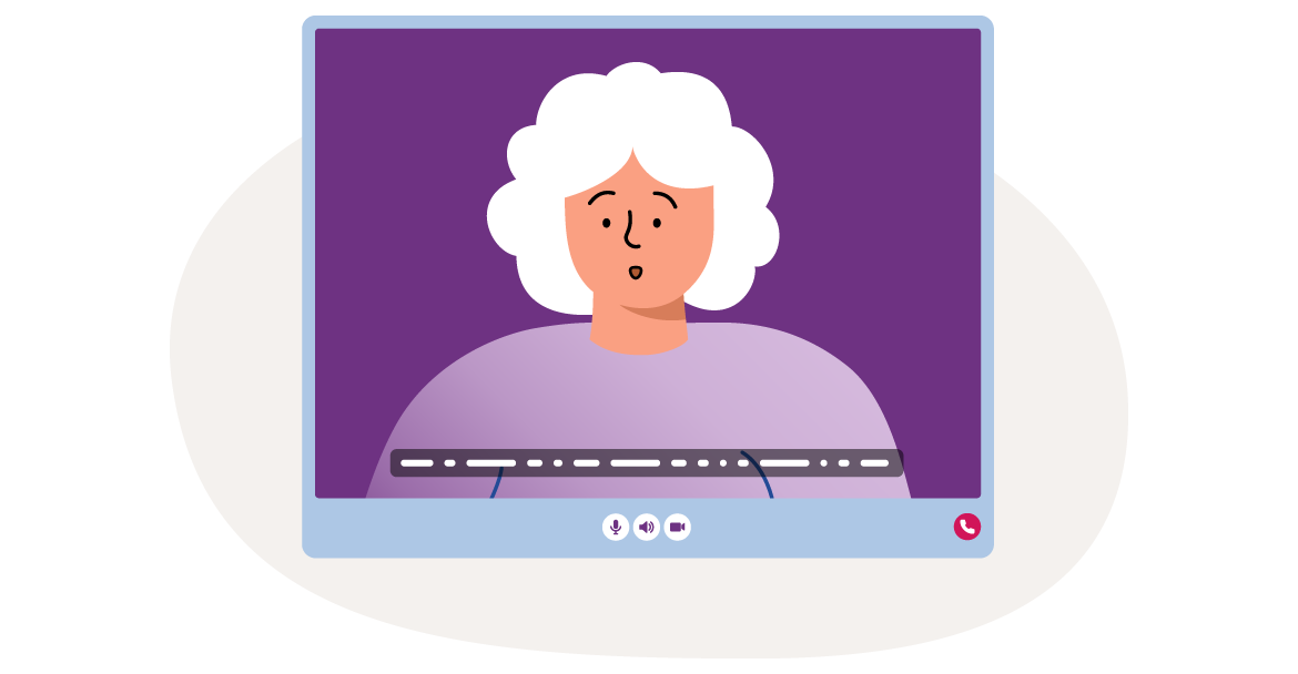 Illustration av person som syns på en datorskärm under ett videosamtal.
